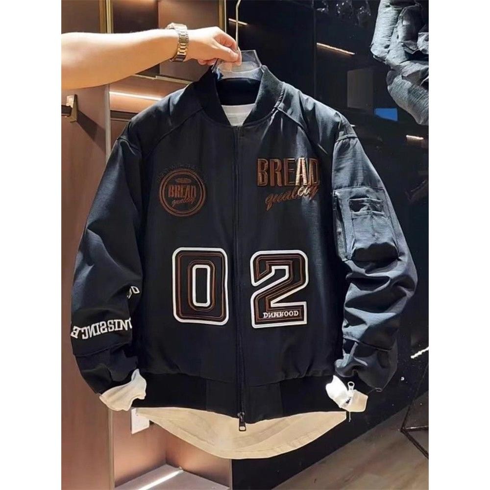 เยาวชนฤดูใบไม้ผลิเสื้อผ้าแฟชั่นถนนสวมเบสบอลปกผู้ชายสไตล์ฮ่องกงปักหล่อเที่ยวบินเสื้อสูทแจ็คเก็ตผู้ชาย