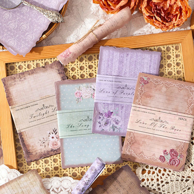 30 แผ่น Vintage ดอกไม้ Evening Bloom Series Non-Sticky ข้อความกระดาษ Journal Deco DIY กระดาษสมุดภาพ