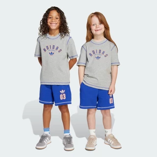adidas ไลฟ์สไตล์ ชุดเสื้อยืดและกางเกงขาสั้นสำหรับเด็ก เด็ก สีเทา JX5258