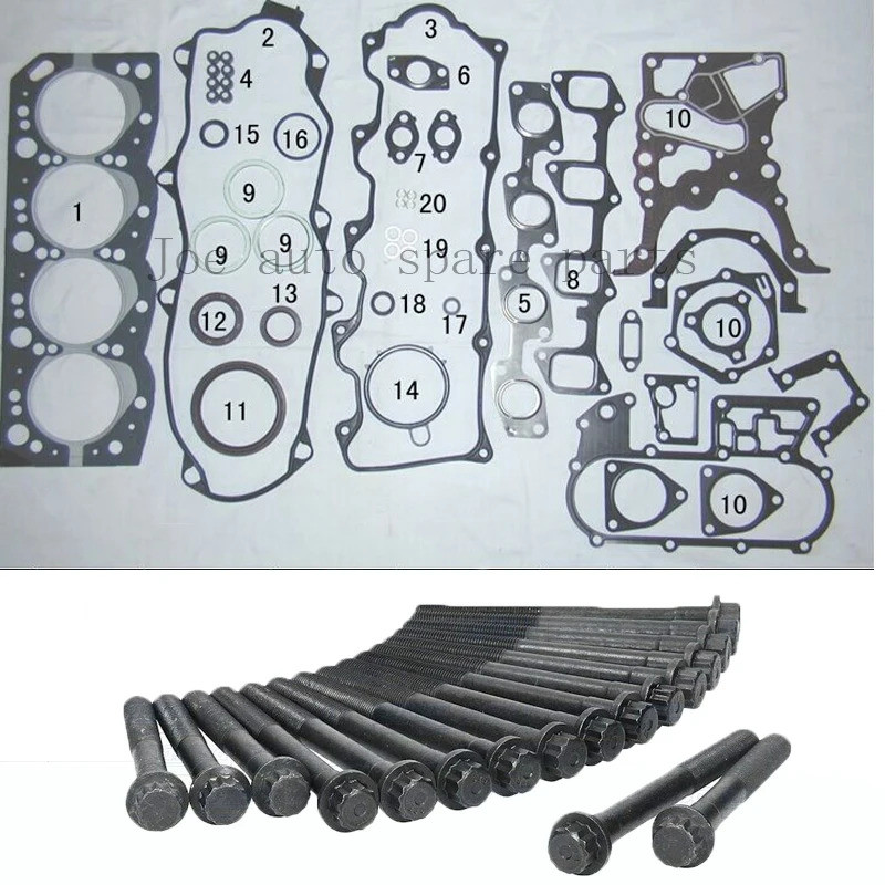 Cicishops 2LT 2L-T เครื่องยนต์ชุดเต็มปะเก็นชุดฝาสูบ bolt น็อตสกรูสําหรับ Toyota Land Cruiser/4Runner