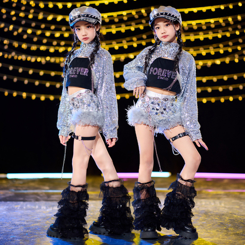 แจ๊สแดนซ์สาวเครื่องแต่งกายวันปีใหม่ชั้นวางกลองประสิทธิภาพเครื่องแต่งกายเด็กถนนเต้นรําเครื่องแต่งกายอินเทรนด์ฮิปฮอปสาวประสิทธิภาพ คอสต