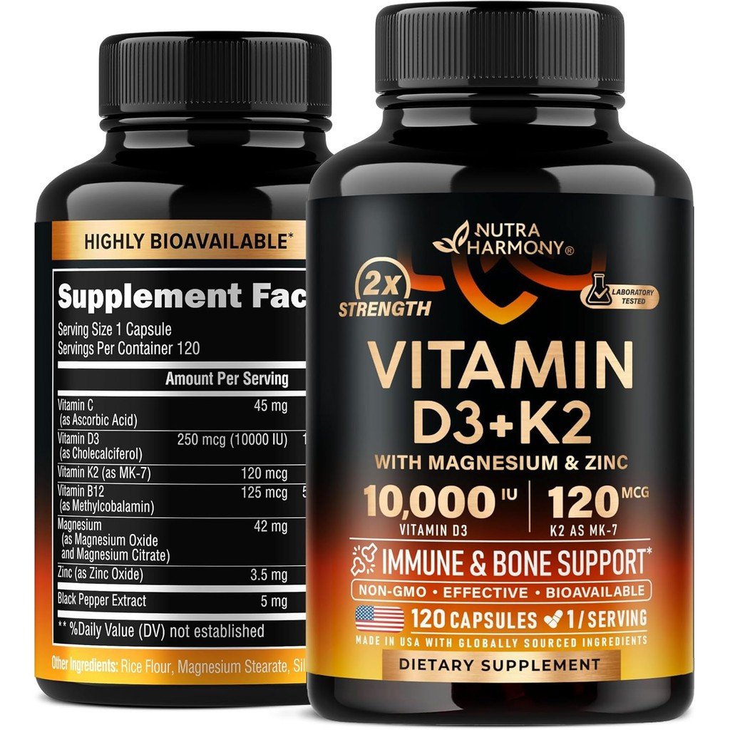 Vitamin D3 K2 - Vitamin D3 10000 iu & K2 as MK-7 120 mcg - Immune & Mood Support, for Bone & Teeth H