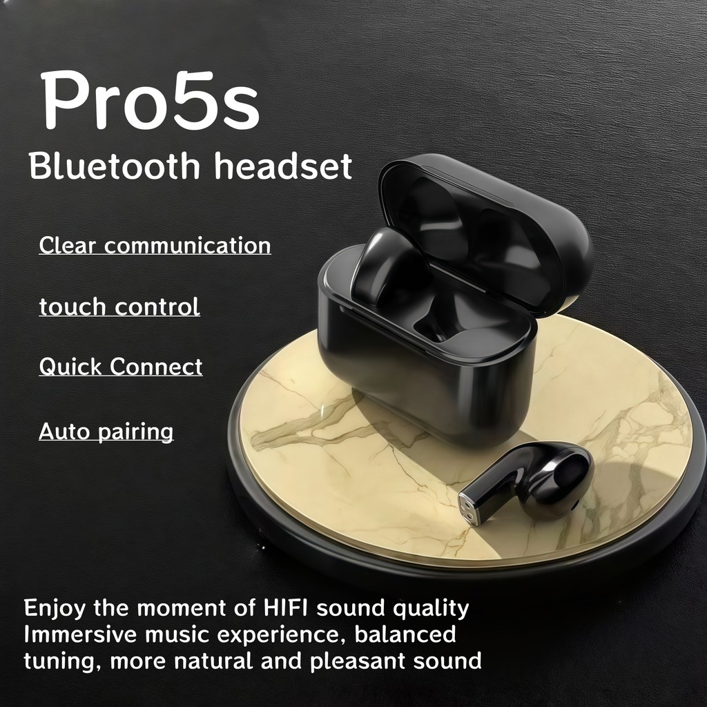 หูฟังไร้สายบลูทูธ Pro5s ในหู ไมโครโฟนเสียงที่ชัดเจนสําหรับการสื่อสารสัมผัสลายนิ้วมือหูคู่การออกแบบด้