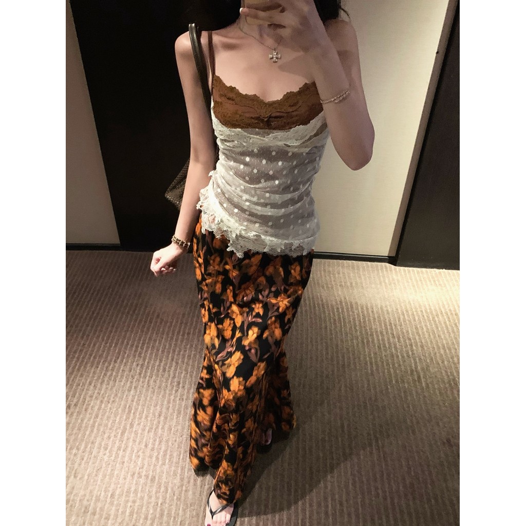 KUMI พร้อมส่ง🍒ลูกไม้เสื้อสายเดี่ยว เปิดหลัง ตาข่าย สไตล์ฝรั่งเศส ทรงรัดรูป เสื้อสายเดี่ยวผู้หญิง แฟชั่นเกาหลี แมทซ์ง่าย - รูปที่ 7