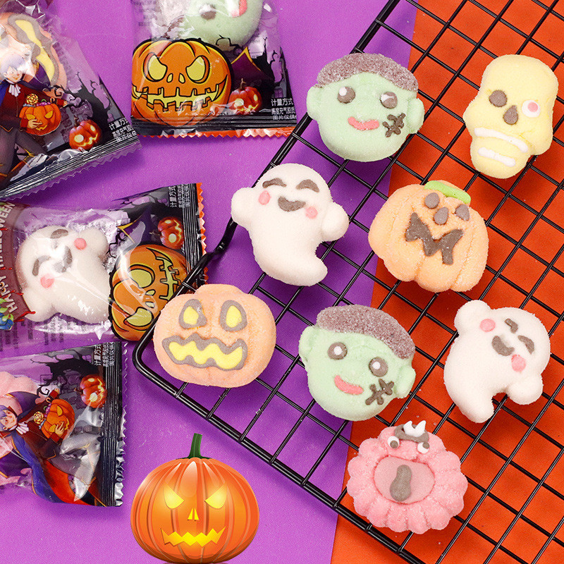 ลูกอมผ้าฝ้ายฮาโลวีน 00g สร้างสรรค์ตลกการ์ตูนขนมสยองขวัญของขวัญวันหยุดเล่นตลกขนมนุ่มตกแต่ง Candy100%T