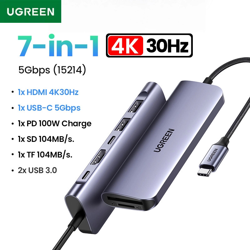 UGREEN USB C HUB 7 in 1 Dock 4K HDMI 100W PD USB-C USB-A 5Gbps Data Ports SD/TF Card Reader สําหรับ MacBook แล็ปท็อป PC - รูปที่ 5