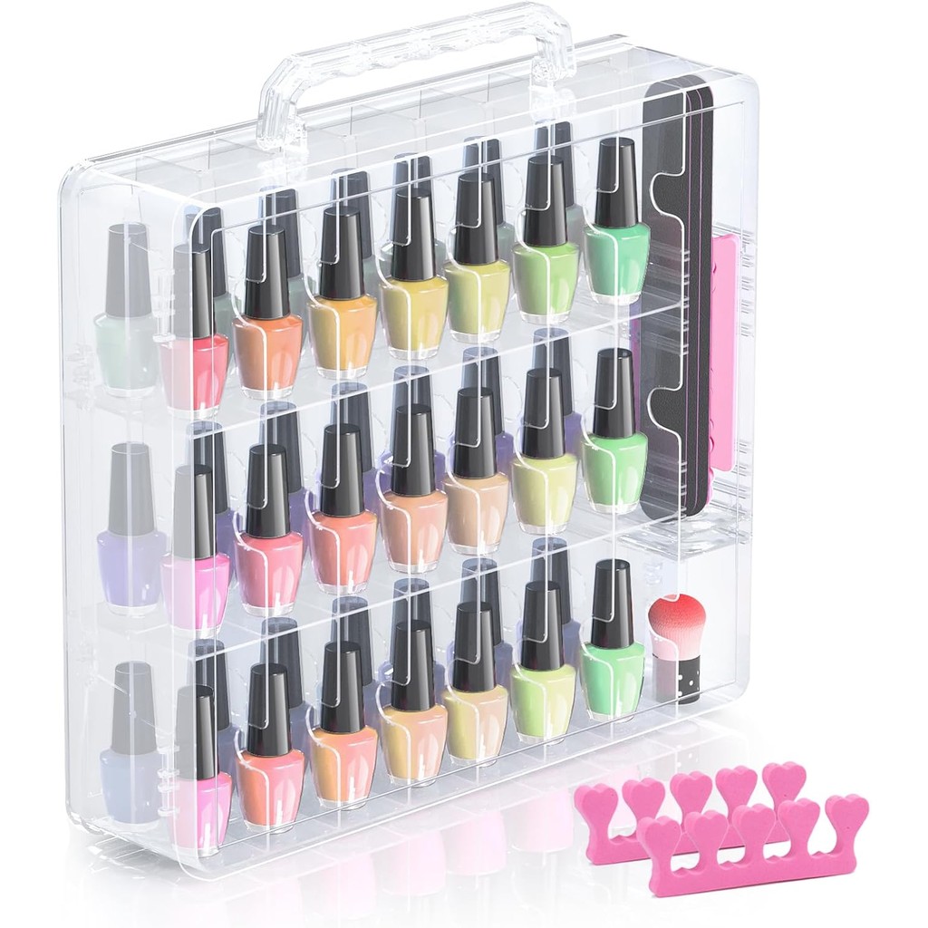 Behealth ยาทาเล็บ, 48 ขวดที่ใส่ยาทาเล็บโปร่งใสพร้อมแผ่นกั้นแบบปรับได้, ที่เก็บยาทาเล็บเจล Double Sid