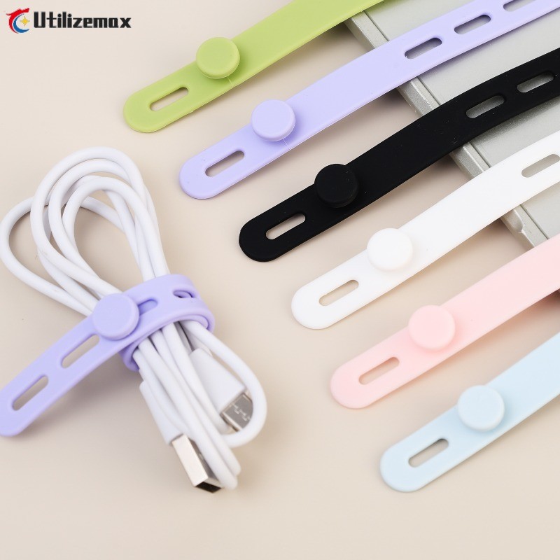 5ชิ้นปรับซิลิโคนผูกสายสายสายออแกไนเซอร์สายรัดสายนํามาใช้ใหม่ผูกสายเดินทางออแกไนเซอร์น่ารักยืดหยุ่นลวดผูก