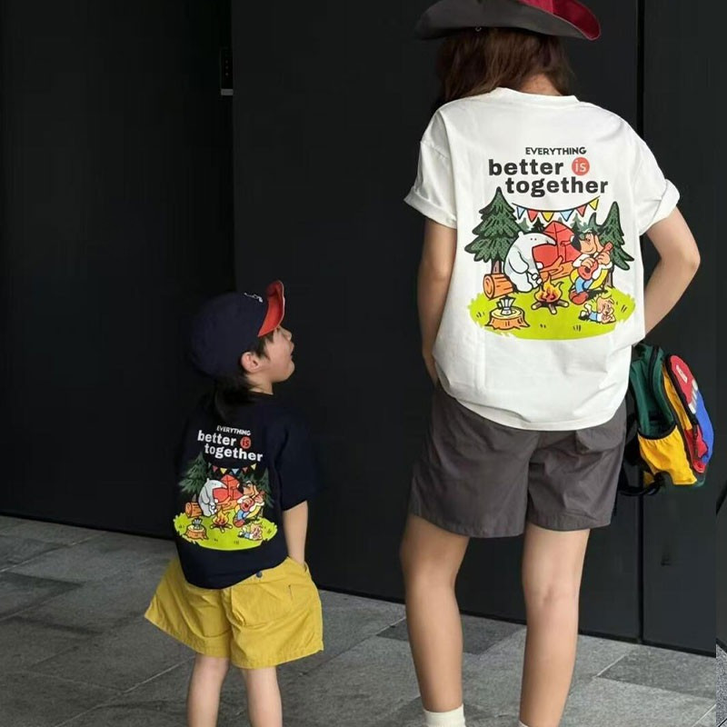 สินค้า: เสื้อทีชหลวมสไตล์ออกแบบสร้างสรรค์ คู่แม่-ลูก (ลูกชาย/ลูกสาว) รุ่นใหม่ทันไทปี 2025 ฤดูร้อน สไตล์สุดฮิตสวยงาม