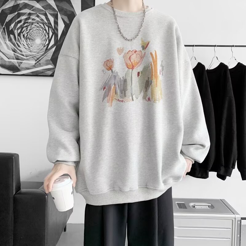 COD 2025 Floral Graffiti Heavyweight Sweatshirt for Men, Niche High-End American Style Long Sleeve T