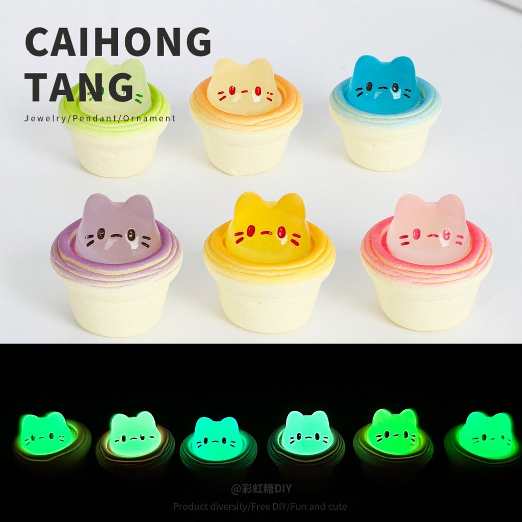 เรซิ่นการ์ตูน Frosted Bright Oil Luminous แมวน่ารัก DIY สำหรับตกแต่งโต๊ะทำงานและเครื่องประดับ