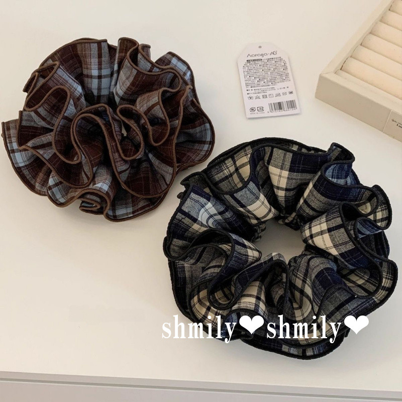 Four-Layer Seaming ลายสก๊อตจีบ Scrunchy แหวนผม High-End Ball ผมเชือก All-Match หัวดอกไม้หัวเชือก