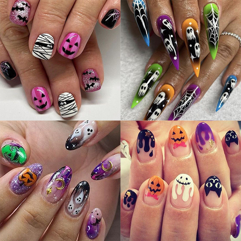 แพทช์เล็บ Halloween Spider Web และ Ghost Castle ยอดนิยม