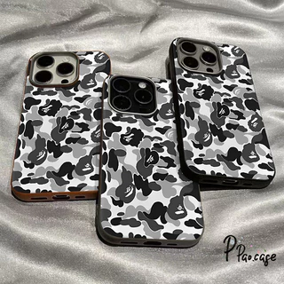เคสไอโฟน 16 สำหรับ IPhone 17 air 15 13 11 16 14 12 ProMax 15 14 16 Plus XR X แฟชั่นสีเขียวลายลายพรางหนังพื้นผิวโทรศัพท