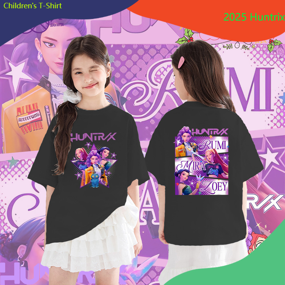 เสื้อยืดเด็ก KPOP Demon Hunters Huntrix เหมาะสำหรับทั้งชายและหญิง ขนาด 100cm-150cm