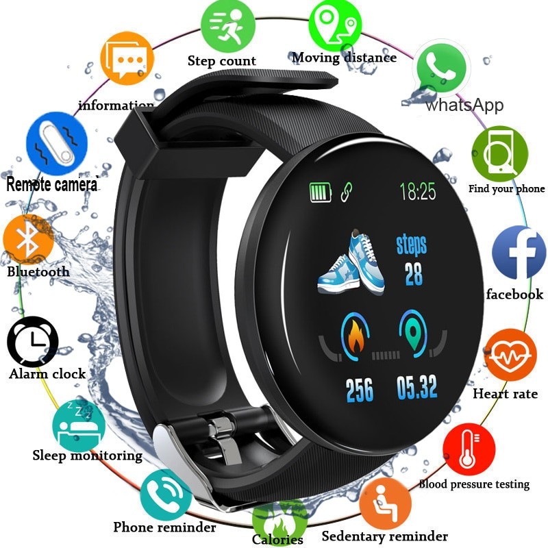 2025 D18 สมาร์ทนาฬิกา Heart Rate Monitor ผู้ชายผู้หญิง Smartwatch รอบฟิตเนสนาฬิกาดิจิตอลสําหรับผู้ชา