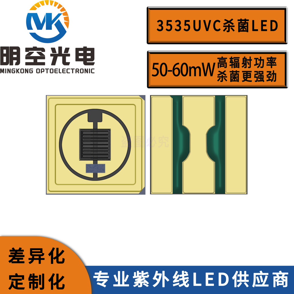 Optoelectronics 3535 อัลตราไวโอเลตลึก LED255nm 3535UVC 255nm UVC หลอดไฟ LED ลูกปัด