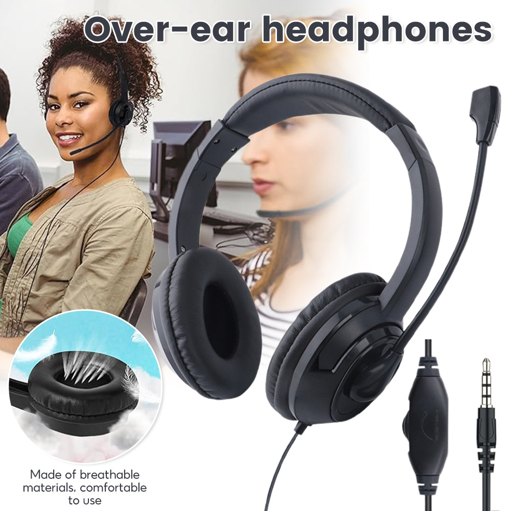 【COD】คอมพิวเตอร์สวมชุดหูฟังออนไลน์ชั้นเรียนการฟังลดเสียงรบกวน 3.5 อินเตอร์เฟซหูข้าวสาลีธุรกิจหูฟัง