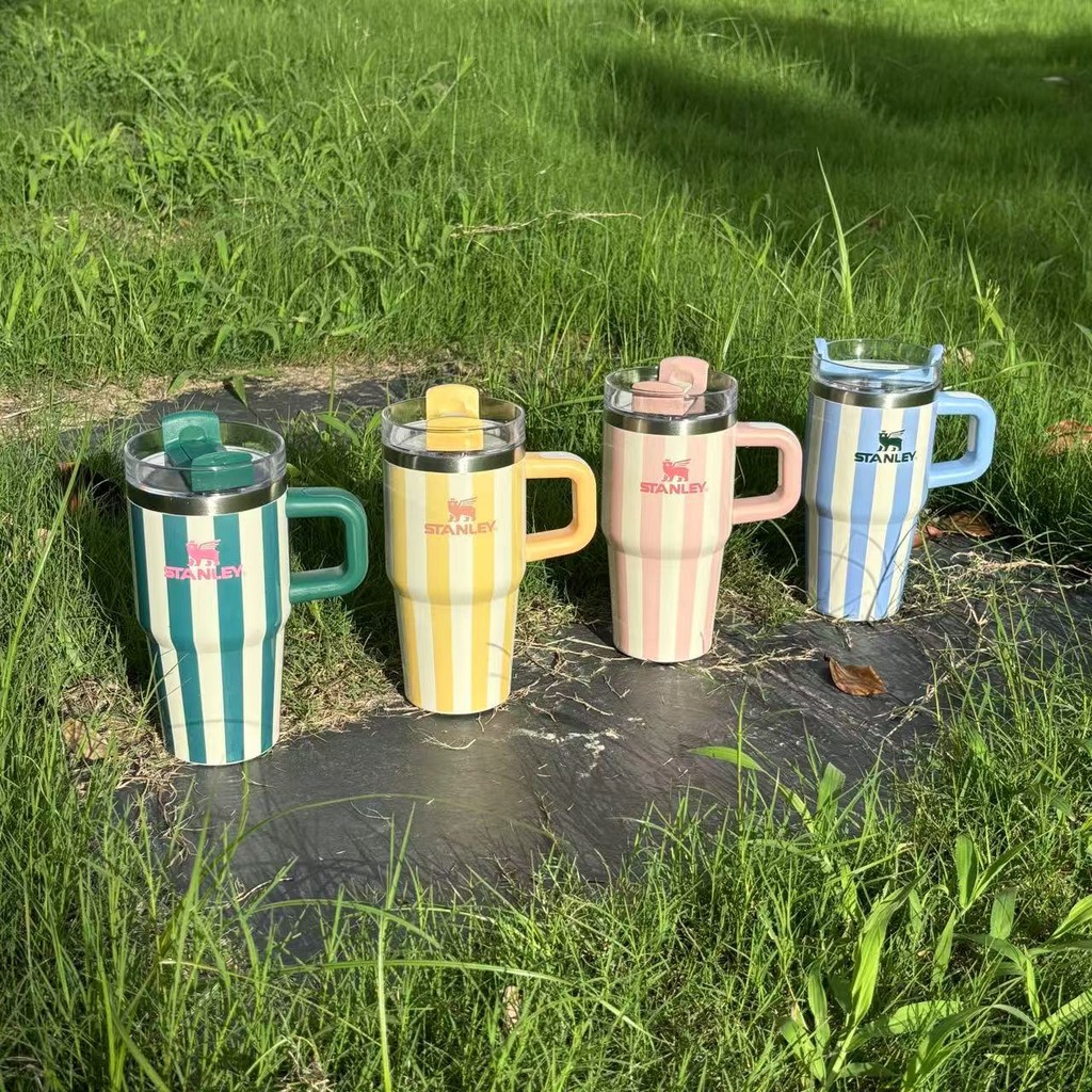 跨境新品史丹利mini stanley20oz条纹吨吨杯吸管小容量手柄汽车
