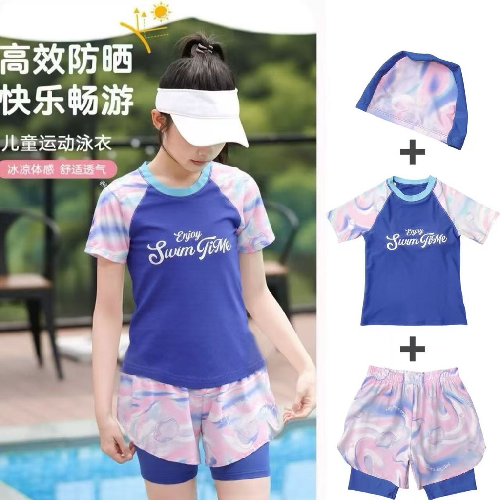 ชุดว่ายน้ำสำหรับเด็กหญิง พร้อมกางเกงว่ายน้ำกลาง ไซ�estyles="font-size:0;"-->์สำหรับวัยรุ่น