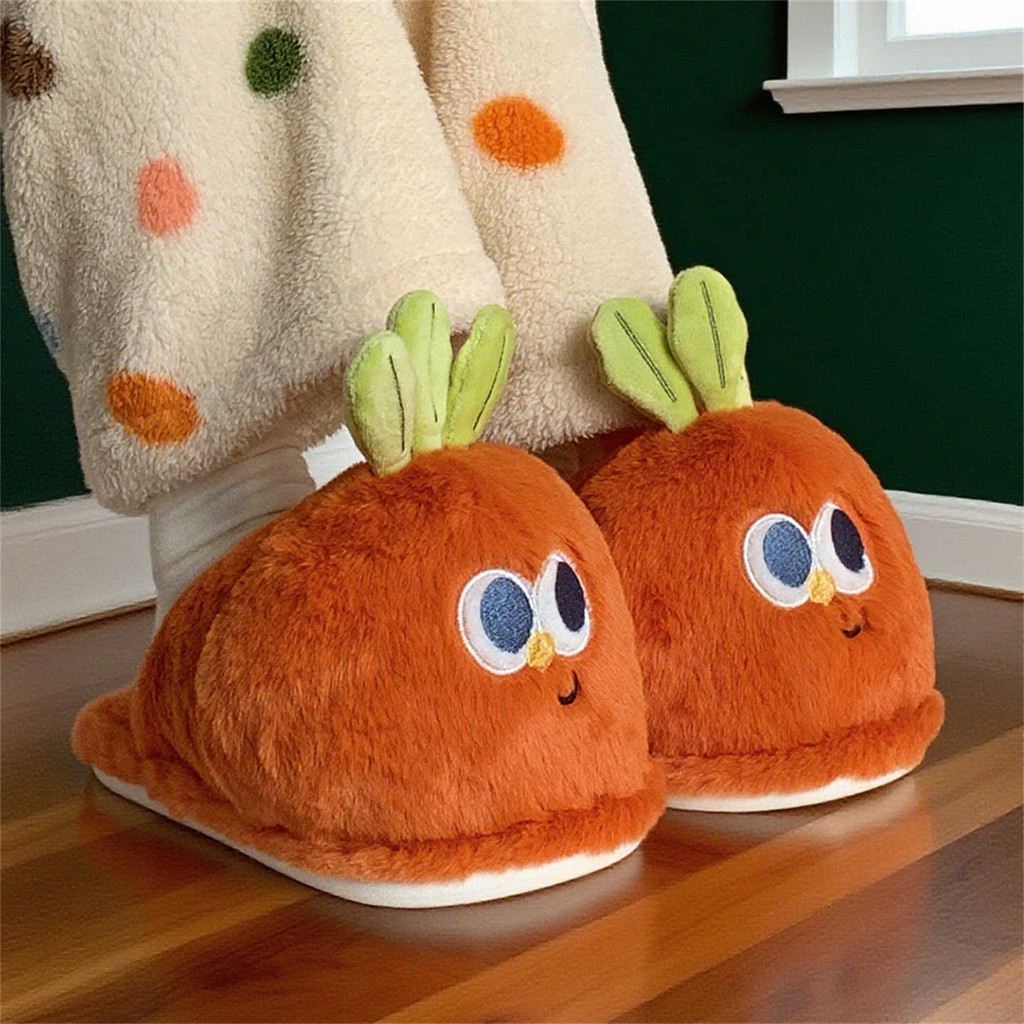 XIXITIAOรองเท้าผ้าฝ้ายผู้หญิง ฤดูใบไม้ร่วง-ฤดูหนาว น่ารัก ตาโต รูปแครอท สำหรับใส