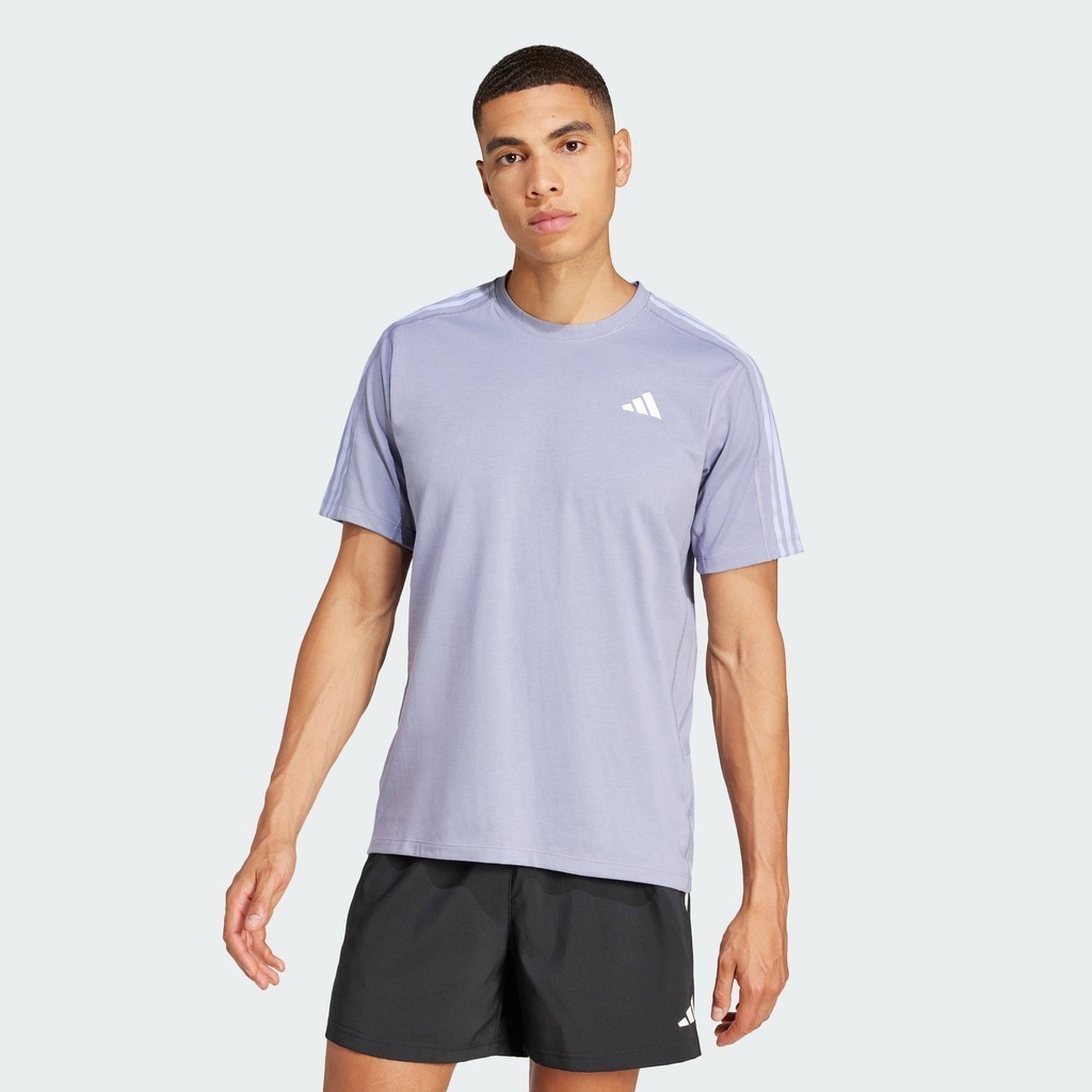 adidas วิ่ง เสื้อยืด Own the Run 3-Stripes ผู้ชาย สีม่วง JD2315
