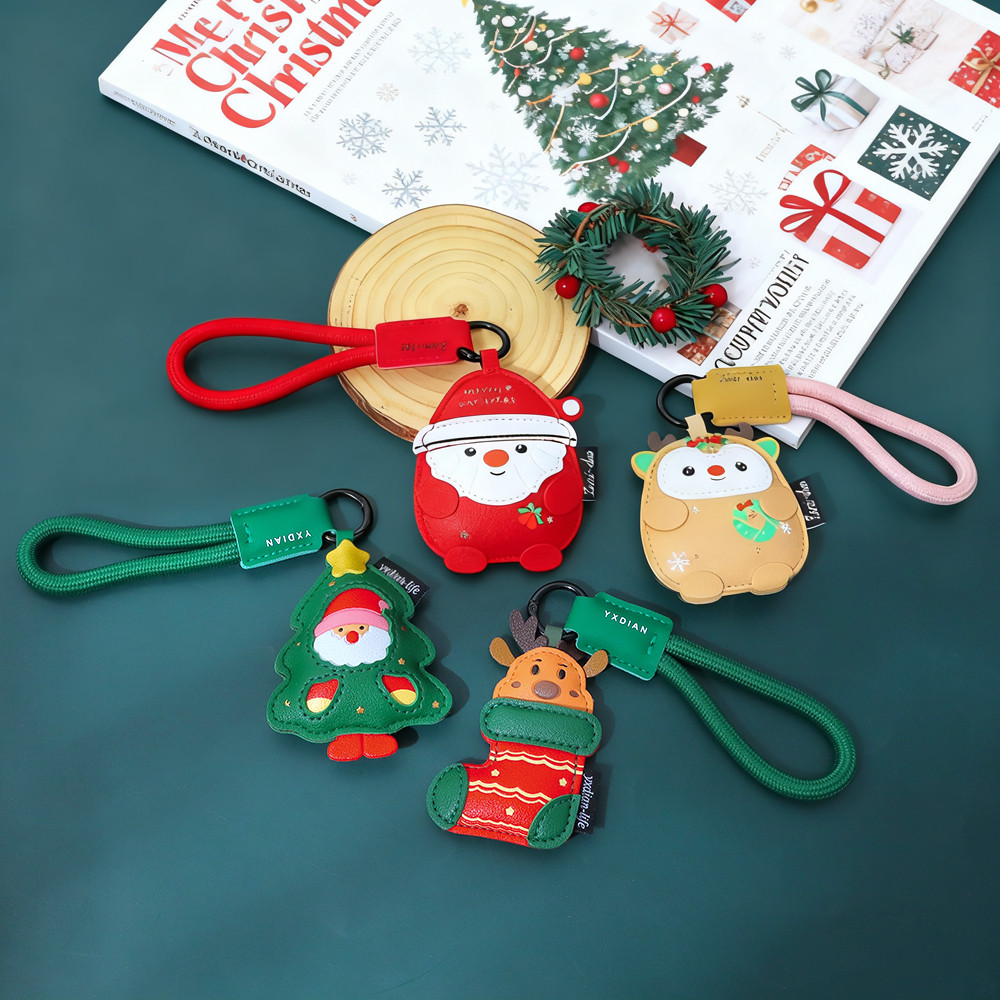 น่ารัก Pu หนัง Santa Claus Elk Key Chain น่ารักการ์ตูน Key แหวนสําหรับกระเป๋าจี้คริสต์มาสของขวัญ
