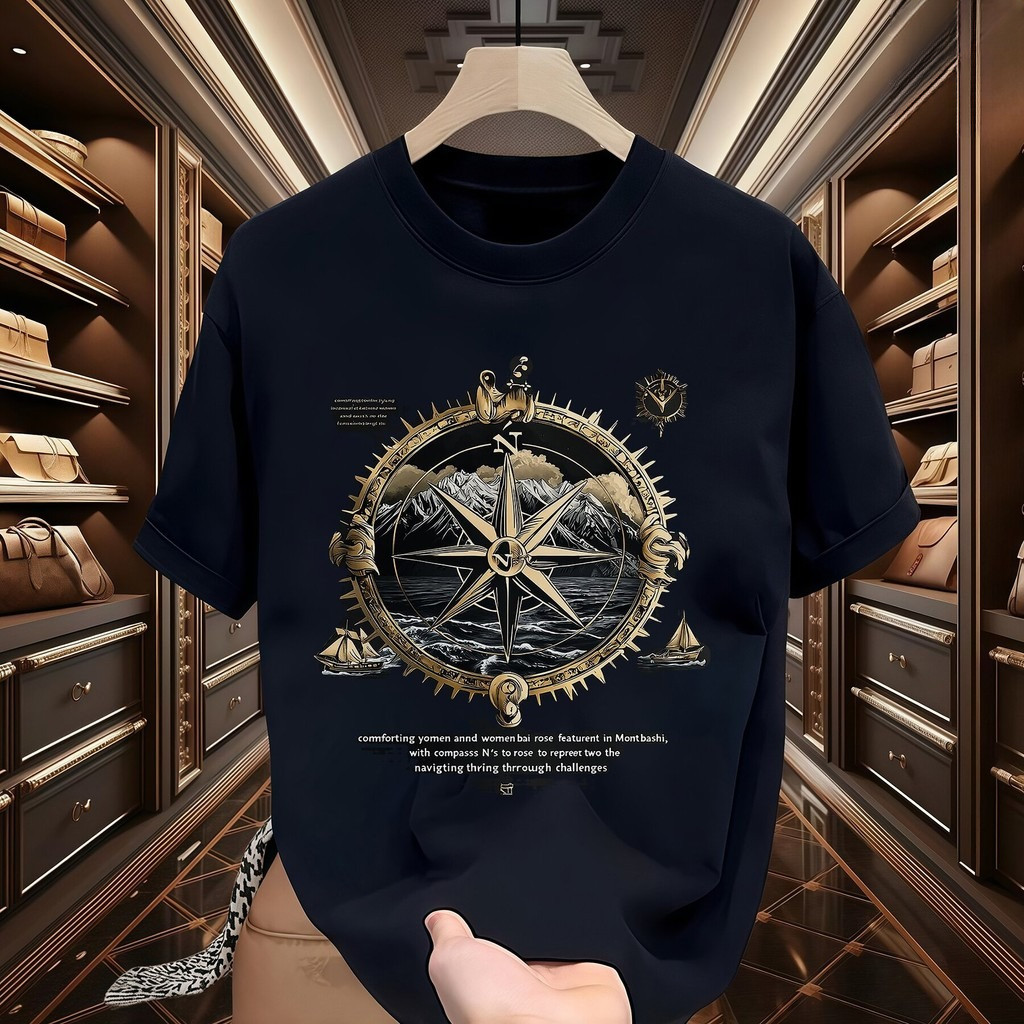 KATUN Outlets 24S ผ้าฝ้าย 100% Minimalist แบน Vector Design Mountain & Ship Outelts ผ้าฝ้ายเสื้อยืดอ