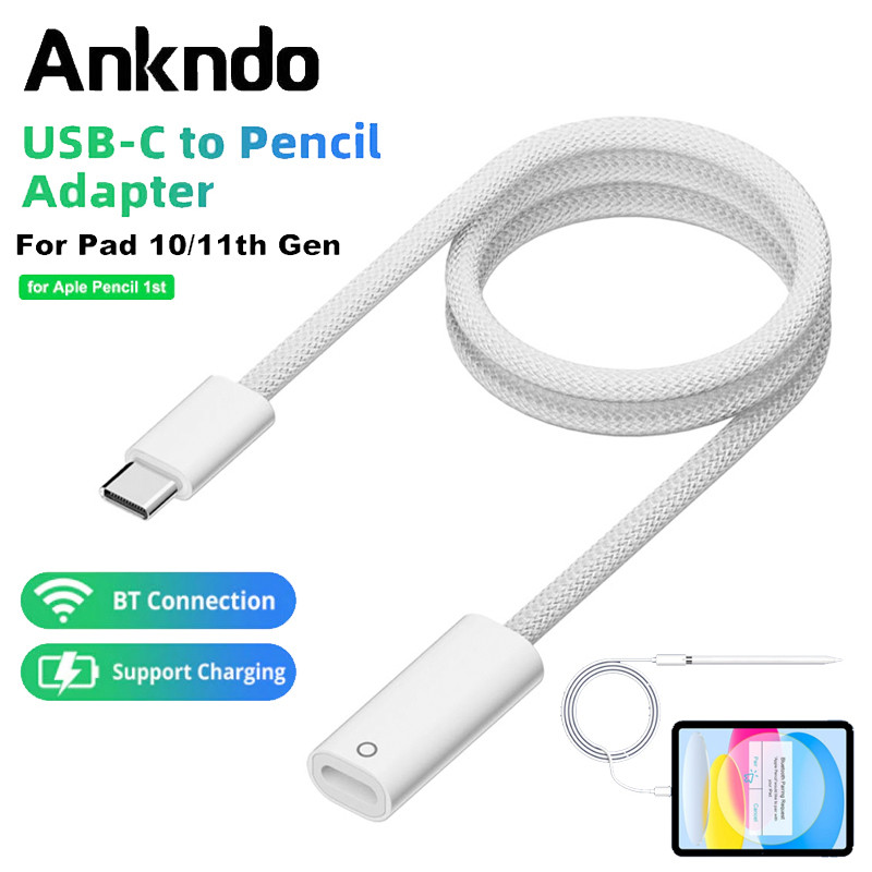 Ankndo Pencil Charger Adapter USB Type-C to Pencil Converter สําหรับ Aple Pencil 1st Gen สําหรับ Pad