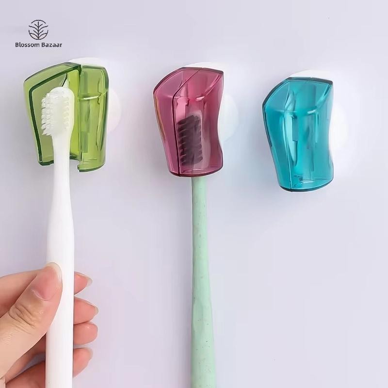 Blossom Bazaar 3 ชิ้นถ้วยดูดผู้ถือแปรงสีฟันกันฝุ่น Wall Mount หัวแปรงสีฟันครอบคลุมห้องน้ํา Travel Ho