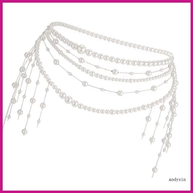 เครื่องประดับเอว.Layered Pearls แบบเรโทรยุค90s สำหรับผู้หญิง