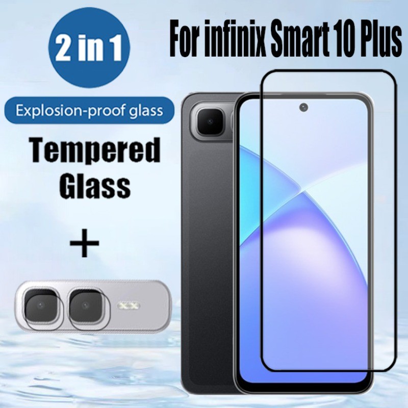 2 in 1 ฟิล์ม infinix Smart 10 Plus ป้องกันหน้าจอ สำหรับ กระจกนิรภัยสําหรับ สำหรับ infinix Smart 10 9 8 Pro HD Plus 4G Anti-impact Glass ฟิล์ม กันรอยหน้าจอ สำหรับ ฟิล์มกระจก & ฟิล์มกล้อง