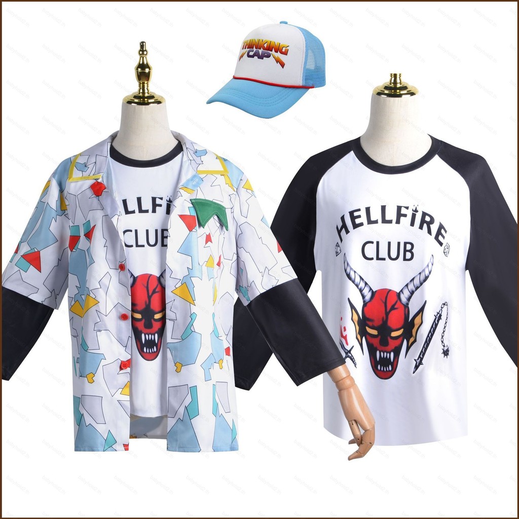 BH2 Stranger Things S4 Hellfire Club คอสเพลย์เสื้อแขนสั้น Tshirt ชุดเครื่องแต่งกายฮาโลวีน HB2