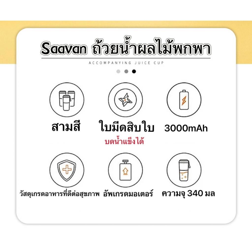 เครื่องปั่นน้ำผลไม้ แก้วปั่น เครื่องปั่นน้ำผลไม้พกพา 340 ml ชาร์จUSB ดีไซน์กะทัดรัด มัลติฟังก์ชั่น - รูปที่ 6