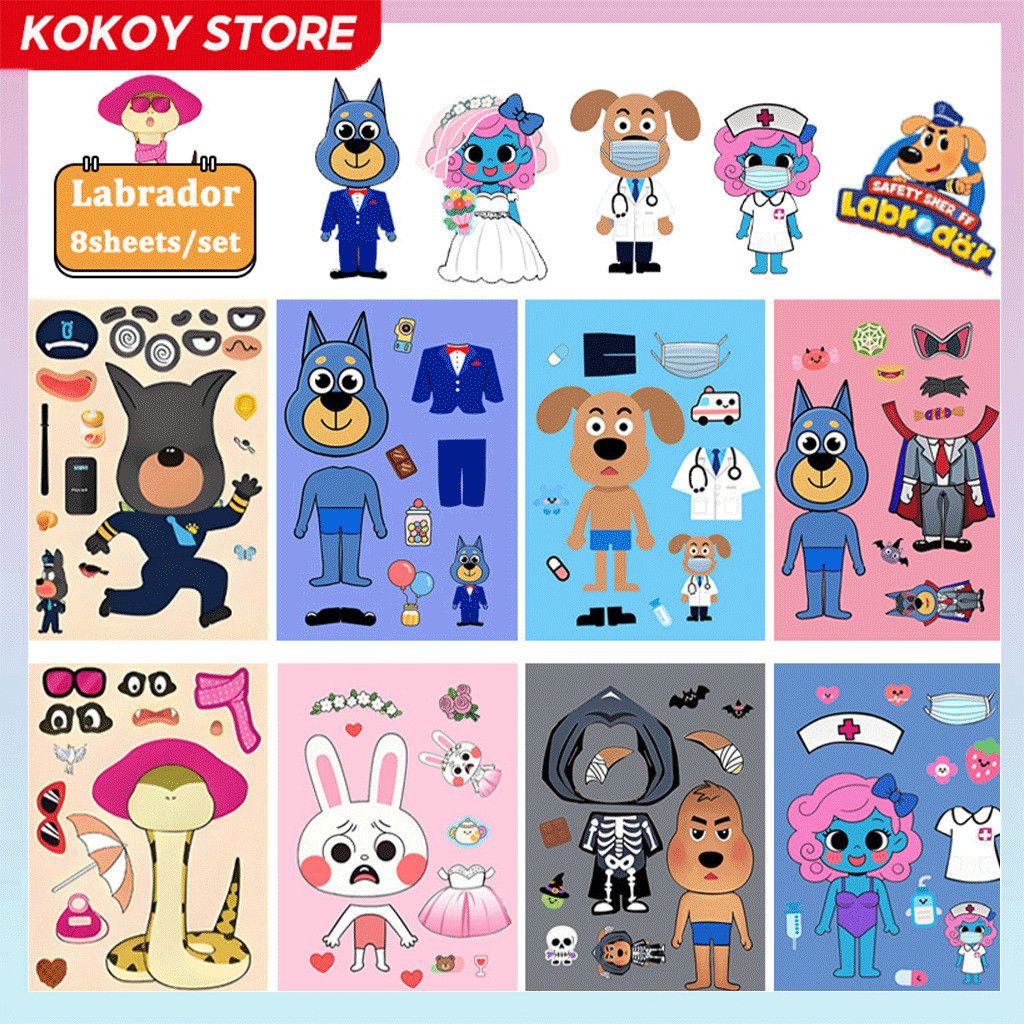 8ชิ้น/เซ็ต สติ๊กเกอร์สุนัข ลาบราดอร์ การ์ตูน ธีมฮาโลวีน ชุด สัตว์เลี้ยง น่ารัก สร้างสรรค์