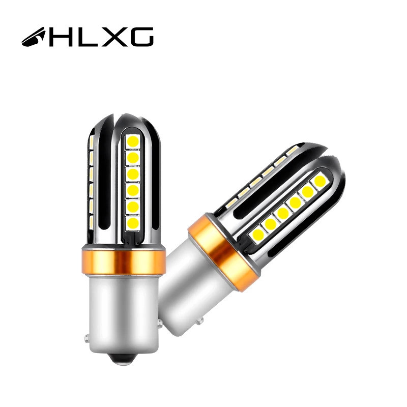 HLXG 1 คู่ Non-Polar 360 องศา SMD led ไฟเลี้ยวรถสํารองโคมไฟไฟเบรคอัตโนมัติ 1156 BA15S 1156 BAU15S 11