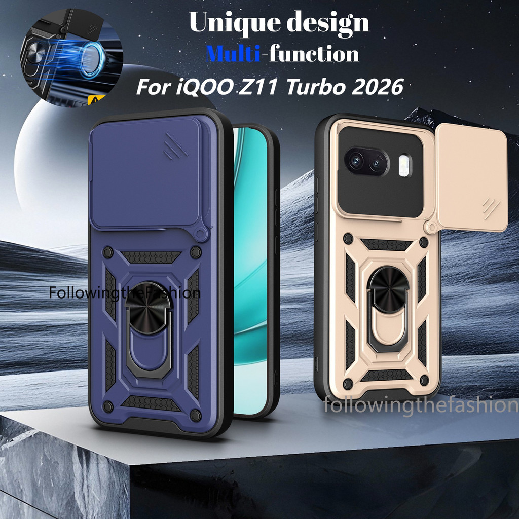 ปลอกสําหรับ iQOO Z11 Turbo 2026 iQOO Z11 Z11Turbo Z11X Z10 Z9S เคสโทรศัพท์เกราะรถแม่เหล็กพร้อมแหวนขา