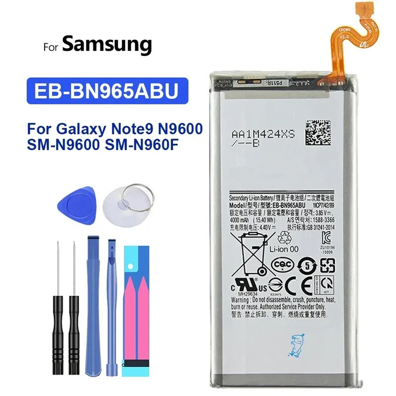 แบตเตอรี่สําหรับ Samsung Galaxy Note 9, EB-BN965ABU, 4000mAh, Note9, Note 9, N9600, SM-N960F, N960F,