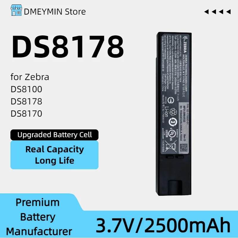 เปลี่ยนแบตเตอรี่สําหรับ Zebra DS8100 DS8178 DS8170 Series Barcode Scanners 2500mAh แบตเตอรี่ลิเธียมแ