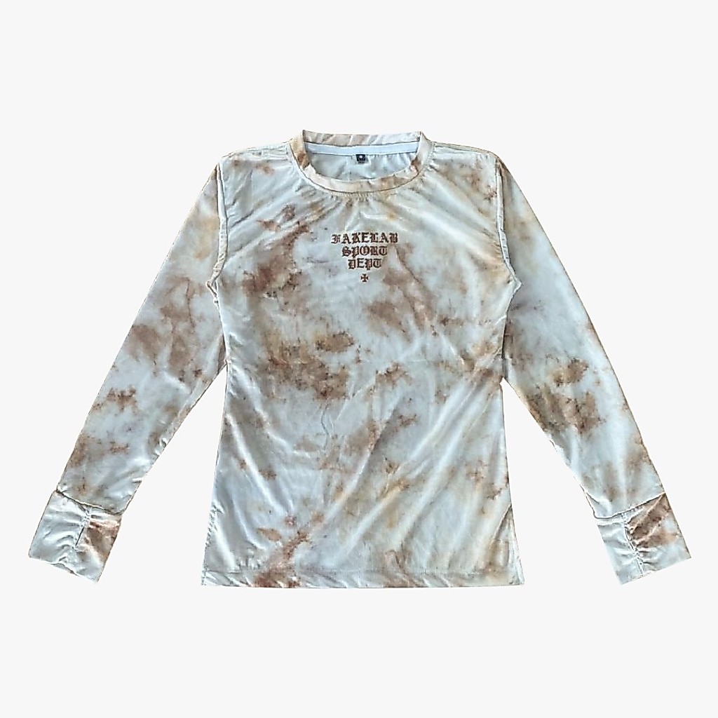 Fakelab Rust ผู้หญิงแขนยาวครีมสีน้ําตาล Tie Dye Jersey วิ่ง 100gsm/สาว Dry Fit Century/ผู้หญิงแขนยาววิ่งเสื้อยืด/กีฬา/ชุดกีฬา