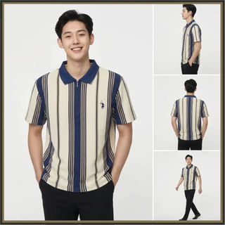Vertical Stripe Zip Polo Shirt เสื้อโปโลลายทางแนวตั้งผู้ชายคอซิปครึ่งตัวแขนสั้น ผ้าพิกเก้ระบายอากาศ มี4สีคลาสสิก Size M-4XL