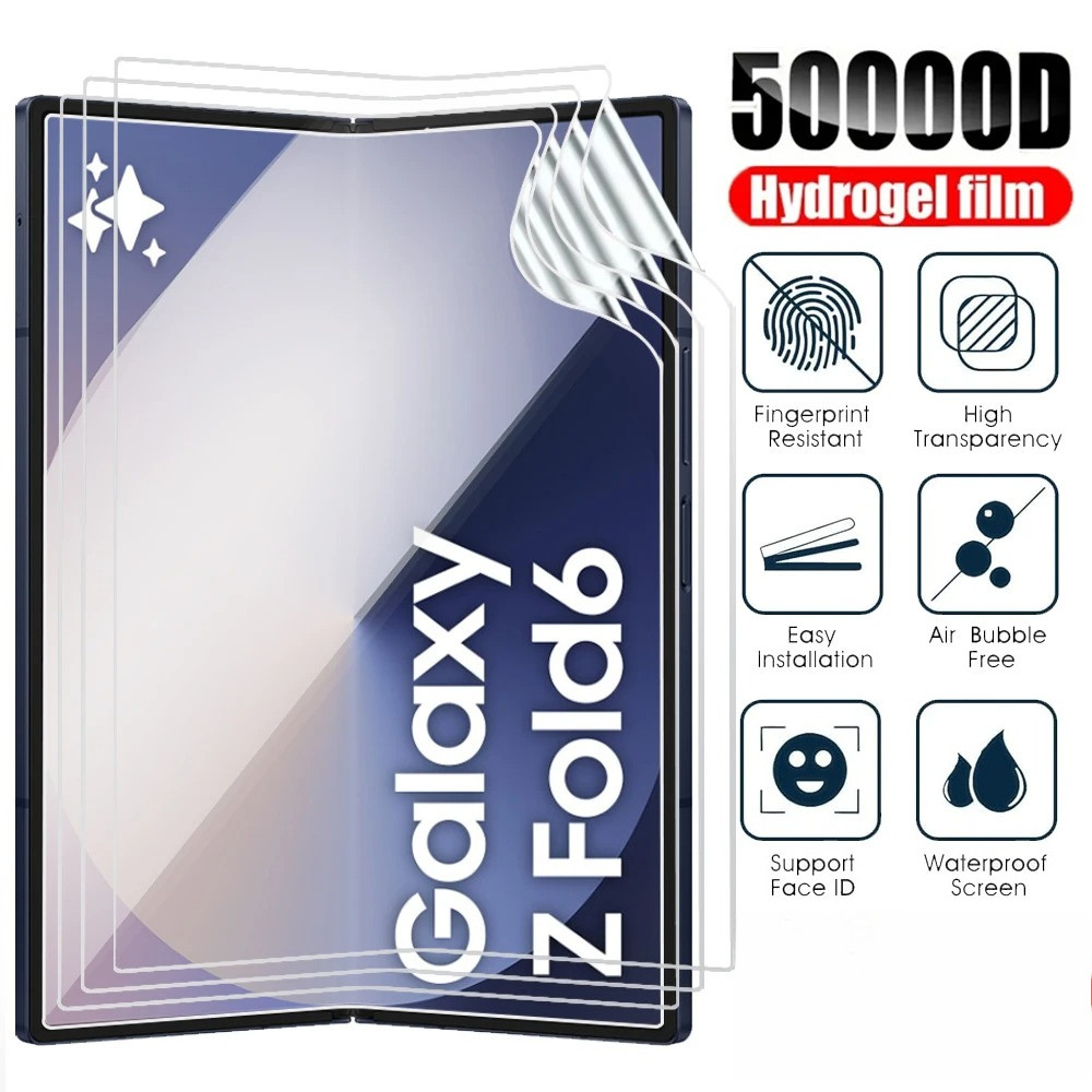 3 in 1 Ultra-Thin Screen Protector สําหรับ Samsung Z Fold7 Fold6 Fold5 W26 W24 โทรศัพท์แบบพับได้ HD Clear Soft Hydrogel ฟิล์มสําหรับ Samsung Z Fold4 Fold3 Fold2 พับ SE กลับด้านหน้าฟิล์มนุ่ม