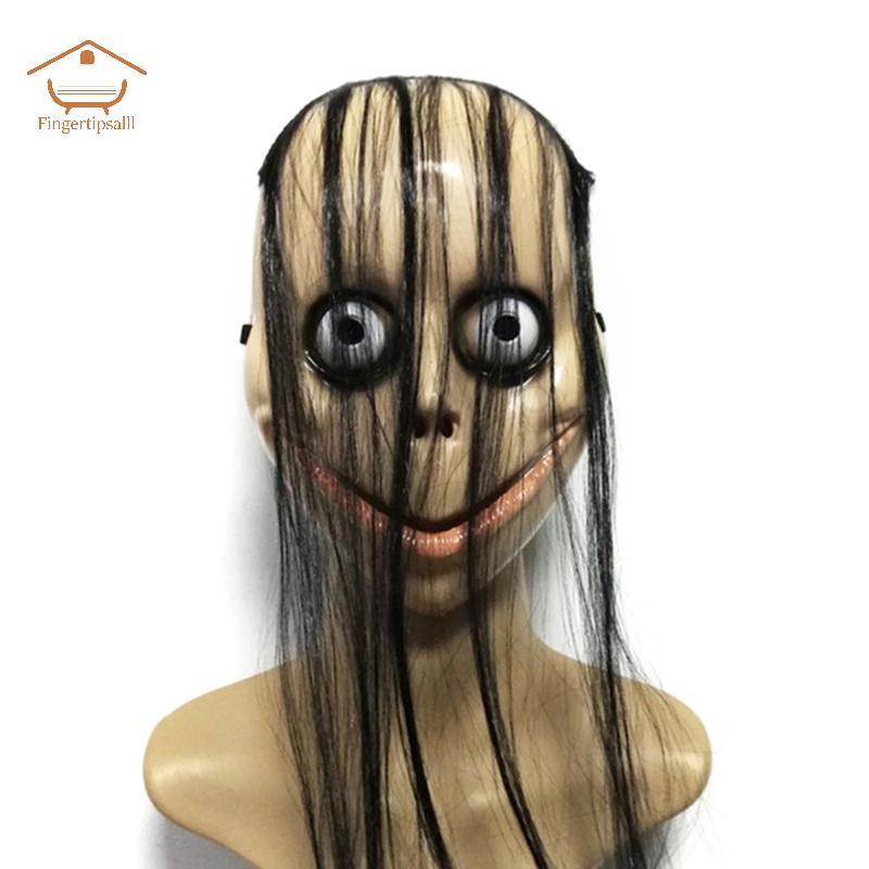 FIN ใหม่ฮาโลวีนสยองขวัญผมยาวหน้ากากตลกหน้ากาก V-รูปปากหน้ากากผมหญิง Ghost Roleplay MoMo TH