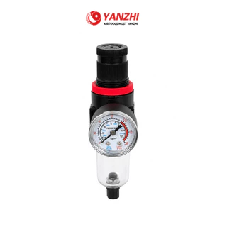 Yanzhi ตัวดักน้ำปรับแรงดันลม 1/4" พร้อมเกจวัดแรงดัน กรองน้ำ กรองฝุ่น สำหรับปั๊มลม