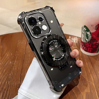 สําหรับOppo Reno 16 Pro 16Pro 16F 5G 2026 Magnetic Stand Holderเคสโทรศัพท์TPU ClearปลอกReno16Pro Reno16 Reno16F Electroplatedโปร่งใสกันกระแทกป้องกันนุ่มปกหลัง