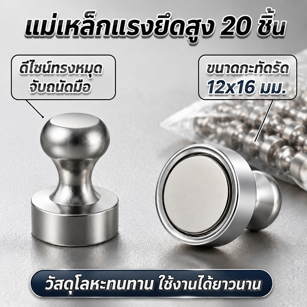 เข็มหมุดแม่เหล็ก 20ชิ้น แม่เหล็กแรงสูง ติดตู้เย็น กระดานไวท์บอร์ด ใช้งานได้ทุกที่ พร้อมส่ง