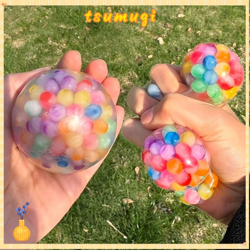 TSUMUGI Squishy Stress Ball, Soft TPR Rainbow Bead Stress Ball, Squishy Pinch Ball เด็กผู้ใหญ่