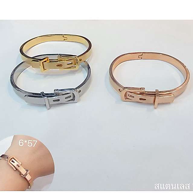 พร้อมส่ง กำไลเข็มขัด กำไรข้อมือสแตนเลส ไทเทเนี่ยม เคลือบทองเคเลือกปลับขนาดได้