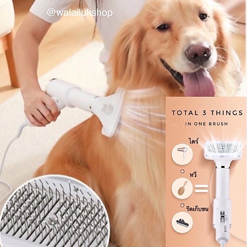Pet grooming dryer 2in 1 แปรงหวีไดร์ขนสัตว์เลี้ยง ไดร์เป่าขนหมาแมว ปุ่มปรับอุณหภูมิ หลังอาบน้ำขนฟูนุ่มแห้งสนิท กลิ่นหอม
