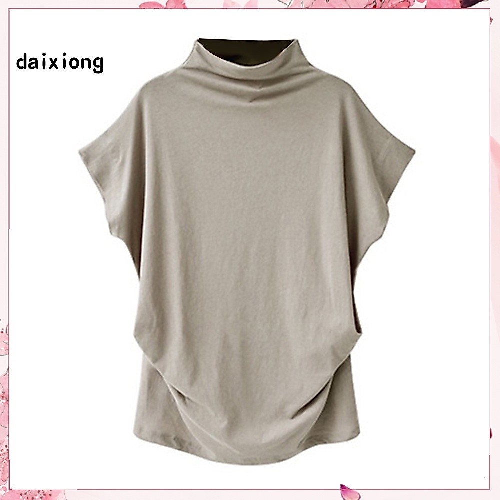 <COD> เสื้อยืดแขนสั้น คอสูง ทรงหลวม พลัสไซซ์ สีพื้น สําหรับผู้หญิง